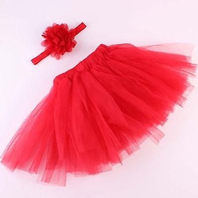 Slowmoose Baby Tulle Tutu Skirt, Flower Headband Set Red Newborn