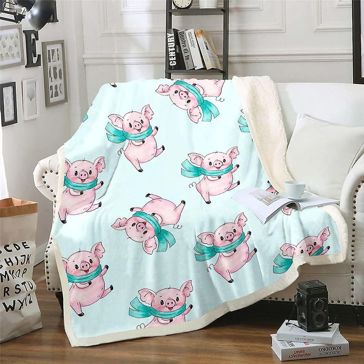 Kerota Pig Sherpa Blanket Cute Animal Fleece Throw Blanket Pet Pig Plush Blanket for Bed Sofa Lightweight Cartoon Pink Pig Warm Fuzzy Blanket Doubl...