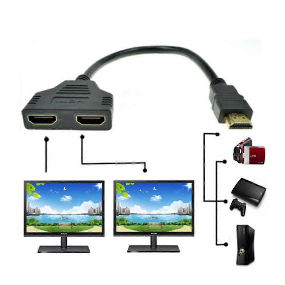 Fruushop 1080P Hdmi Port Male To 2 Female 1 In 2 Out Splitter Cable Adapter Converter A