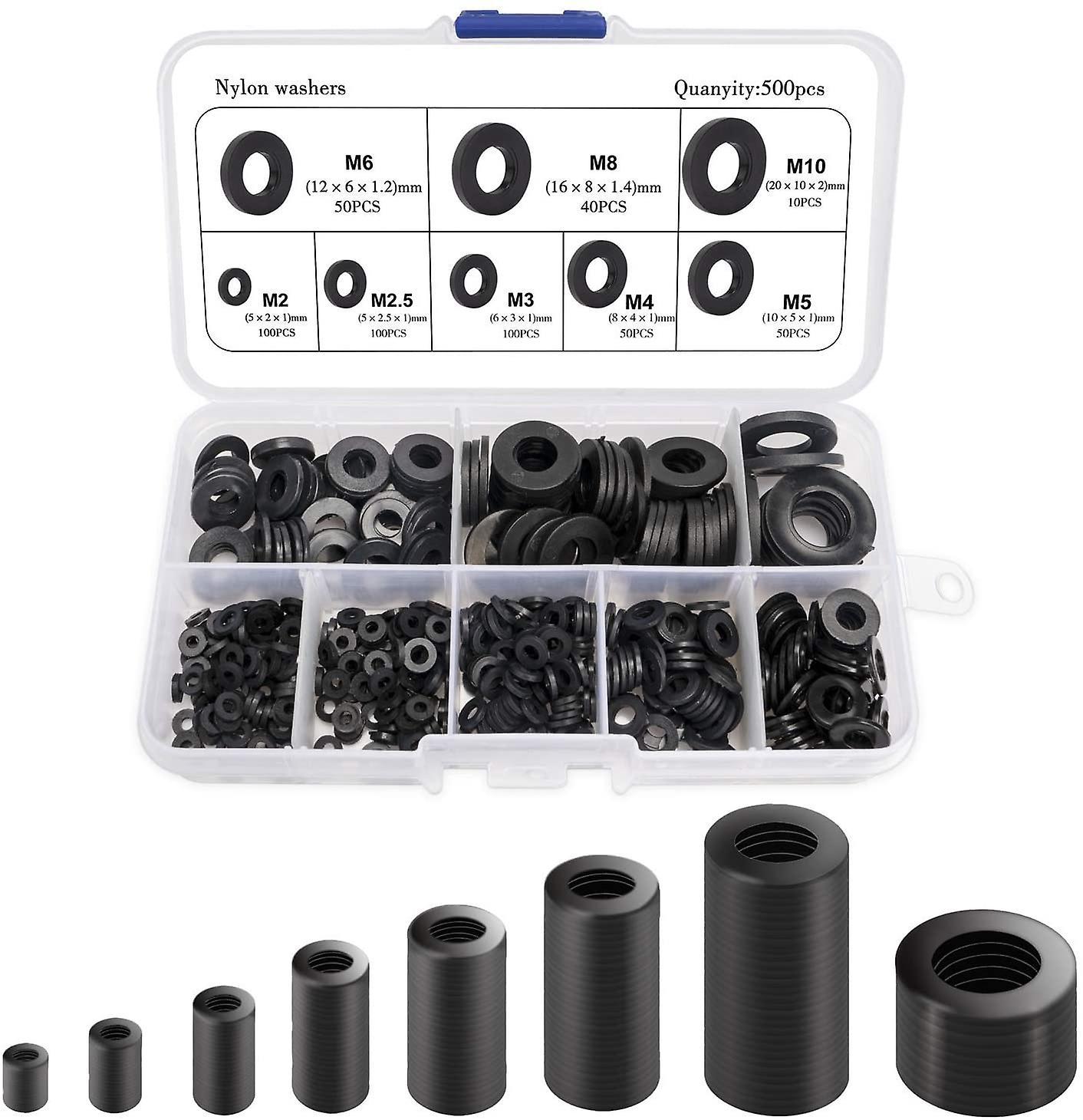 Sxbd 500pcs Black Nylon Gasket - Round Spacer Washer Compatible, High Quality