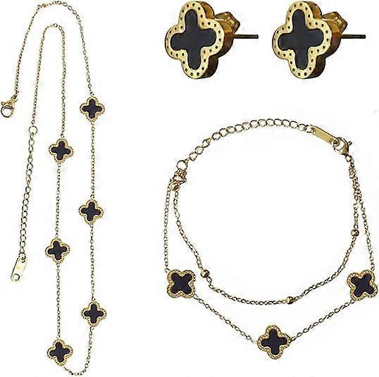 Ubiuo Clover Jewelry Sets Four Leaf Clover Necklace + Clover Bracelets + Clover Earrings 18K Gold Plated Lucky Clover Sets for Women Girls Wife Gir...