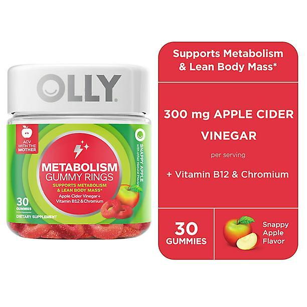 Olly metabolism gummy rings, apple cider vinegar, vitamin b12, chromium, apple flavor, 30 ct