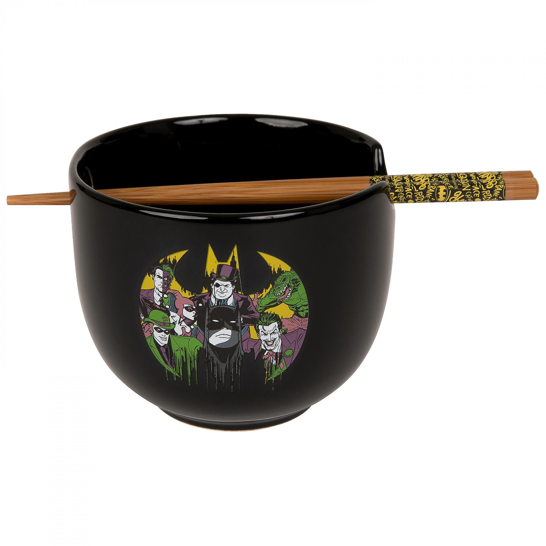 DC Comics Batman and Villains Ramen Bowl with Chopsticks Black