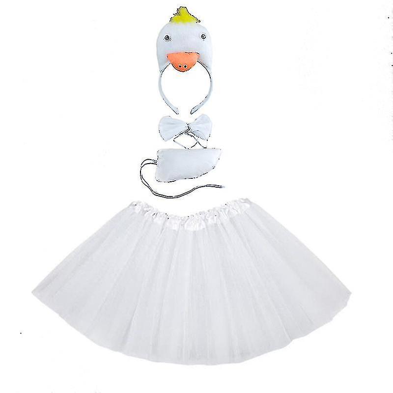 Cytlv Children Party Props Girl Cock Chicken Duck Goose Cosplay Headband Tutu Skirt Tail Gloves Set Halloween Birthday Gift Costume White duck