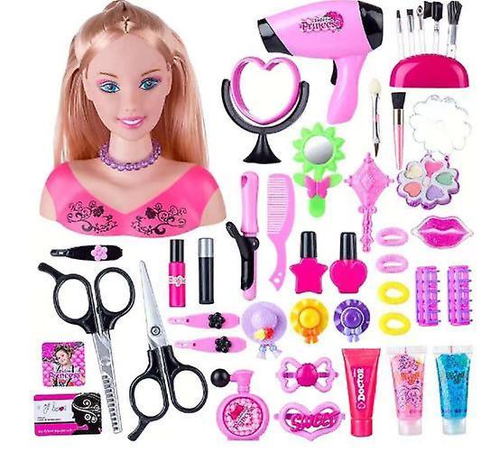 Fongwan Barbie Doll Head For Hair Styling Toys, Styling Head Doll With Hairdryer, Mirror, Cosmetic Brush, Hair Salon Toy Kit And Make Up Toys For L...