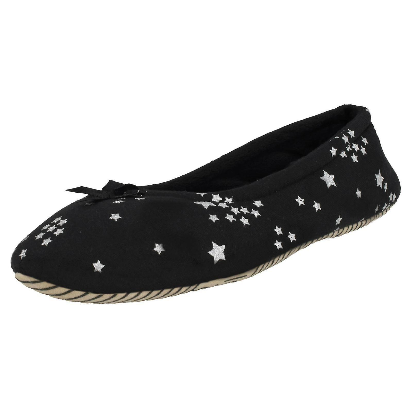 Ladies Spot On Star Print Slippers X2102 Black UK 5