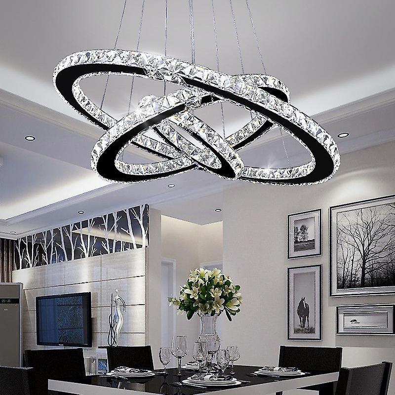 Living And Home Livingandhome Livingandhome 72W Crystal Chandelier LED Ceiling Light 3 Rings Pendant Light, Cool White