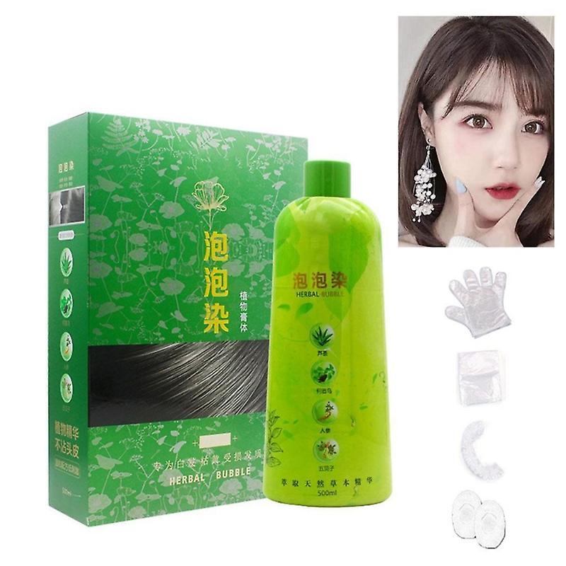 unbrand Plant Bubble Hair Dye Nourishes Long Lasting Gray Hair Dye Shampoo 500ml Black brown