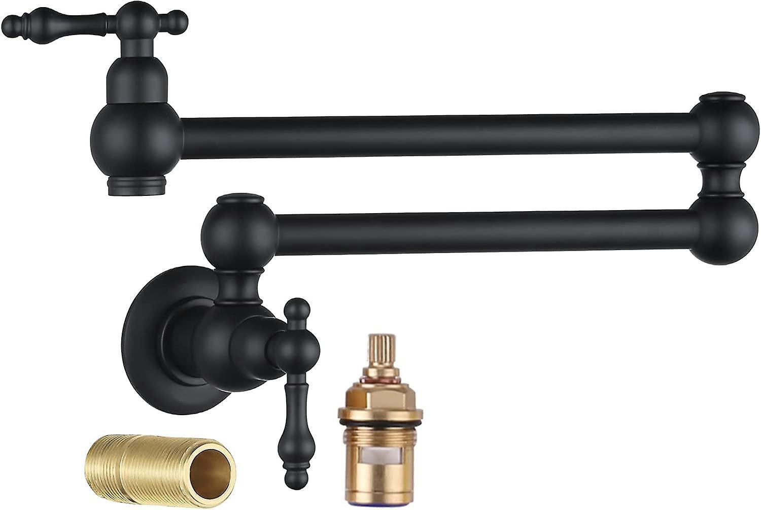 Sunvivid Copper Pot Fill Faucet Over Stove, Wall Mount Kitchen Faucet, Brass Folding Faucet Double Swing Arm Type B Black