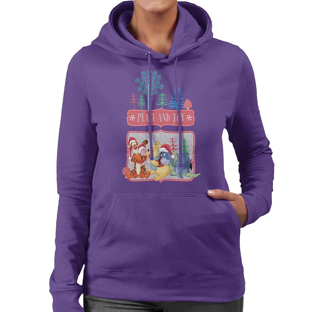 Disney Christmas Winnie The Pooh Peace And Joy Women's Hooded Sweatshirt Purple X-Large