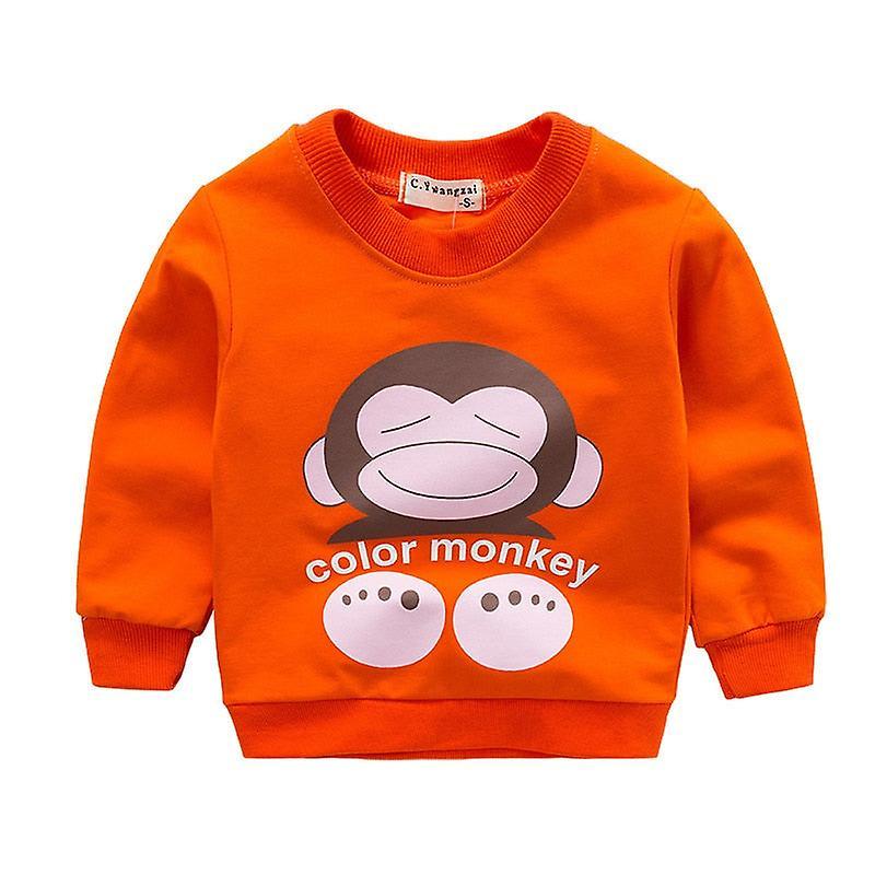 Slowmoose Cartoon Animal Long Sleeve Cotton Sweater / Sweatshirts orange monkey 3T