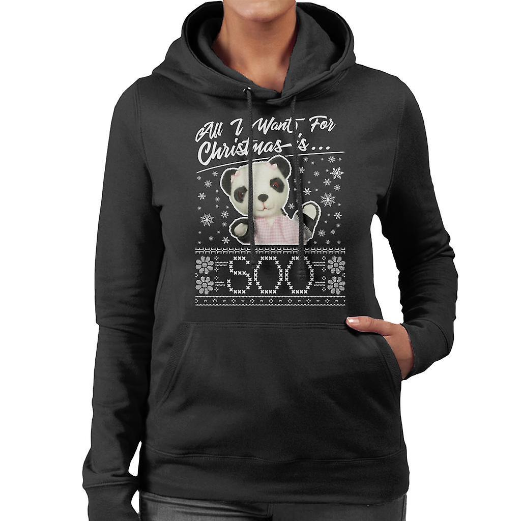 Sooty Christmas All I Want For Christmas Is Soo Women's Hooded Sweatshirt Black Small