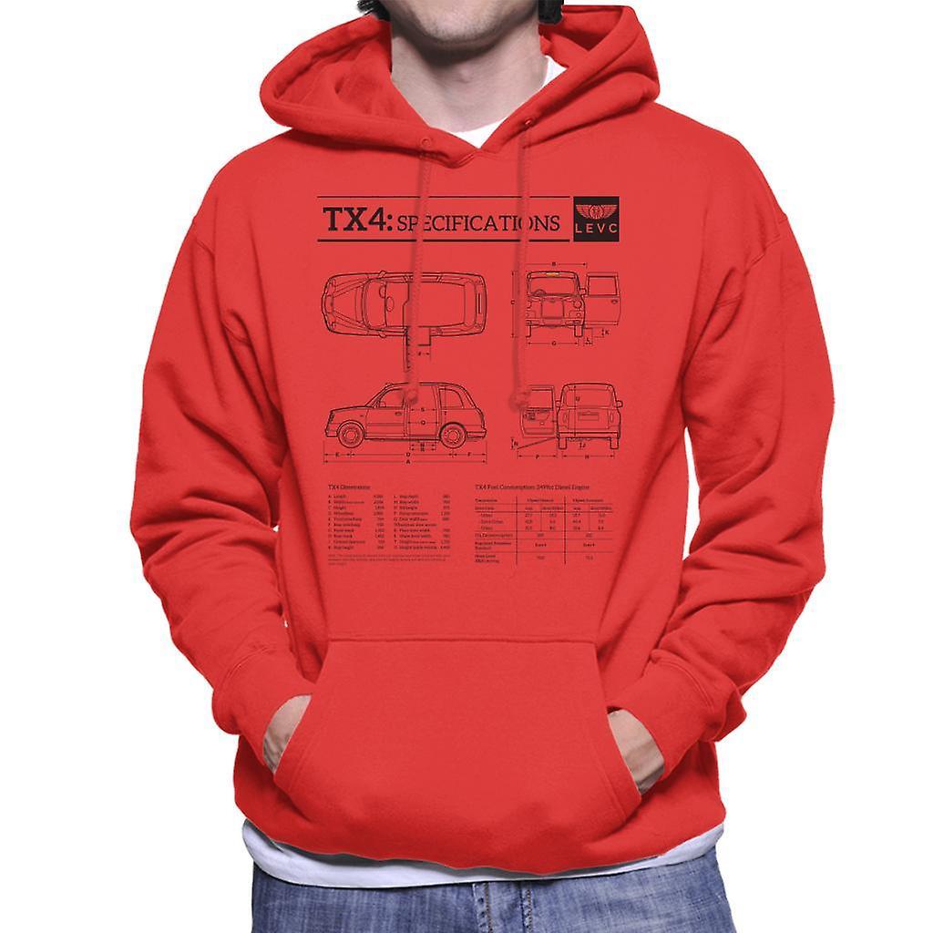 London Taxi Company TX4 Specifications Blueprint Men's Hooded Sweatshirt Red Small