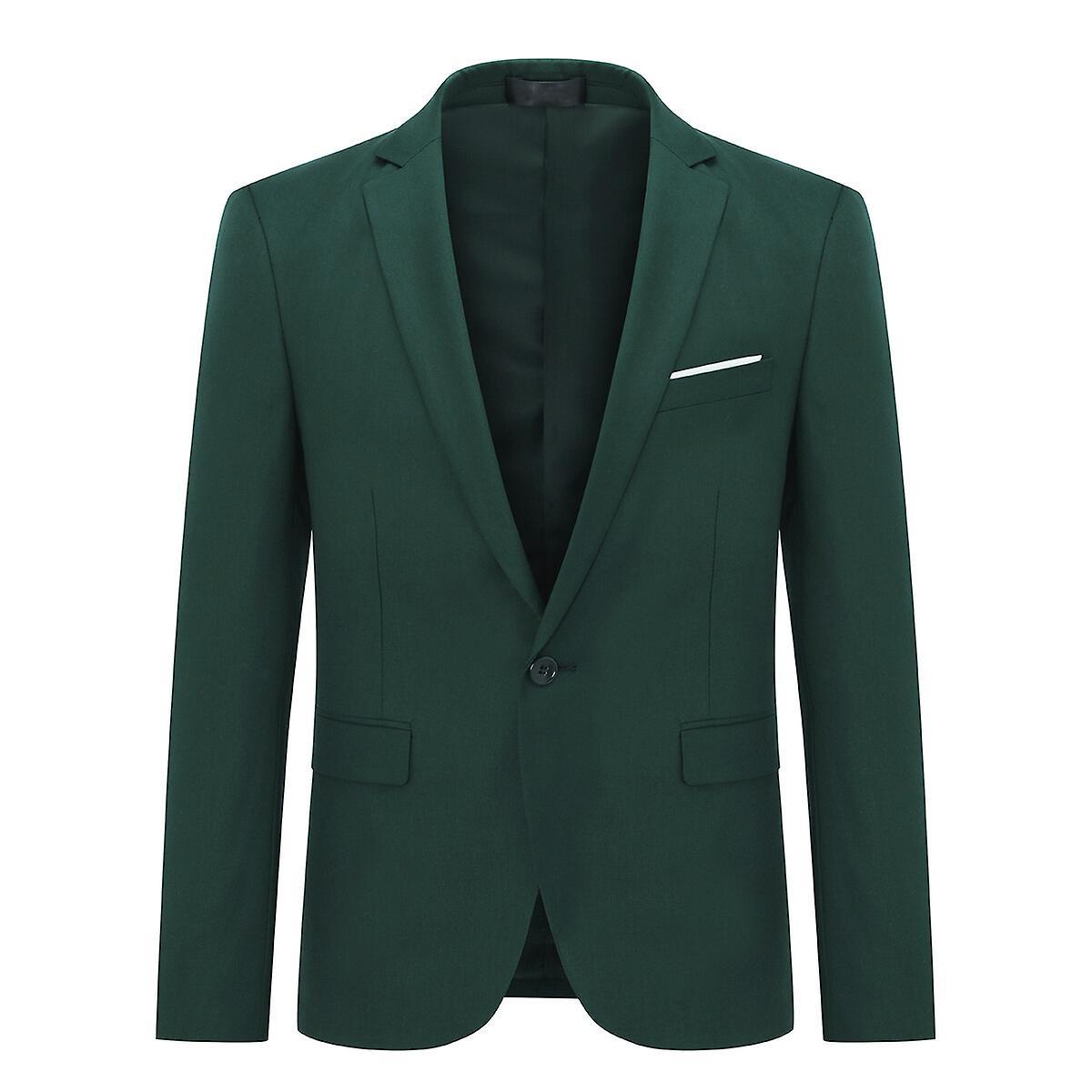 Allthemen Mens Slim fit Blazer Business Wedding Solid Color Suit Jacket Dark Green 3XL