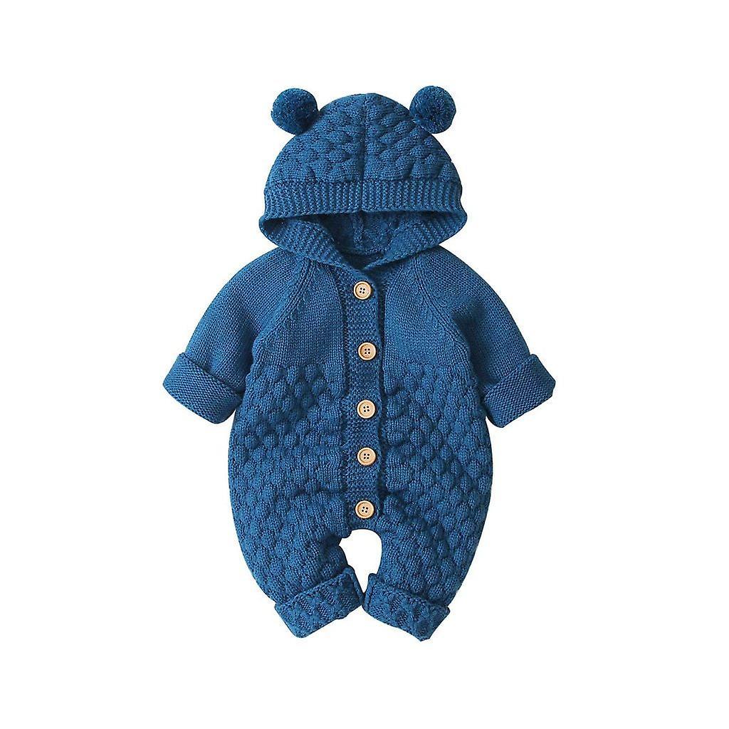 Slowmoose Newborn Infant Baby / Winter Warm Coat Knit, Outwear Hooded Jumpsuit Dark Blue 18M