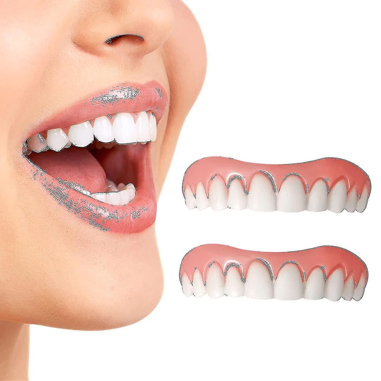 Joyy 2 Pcs Fake Teeth Dentures Teeth For Upper Jaw Nature And Comfortable Protect Your Teeth - Sfygv