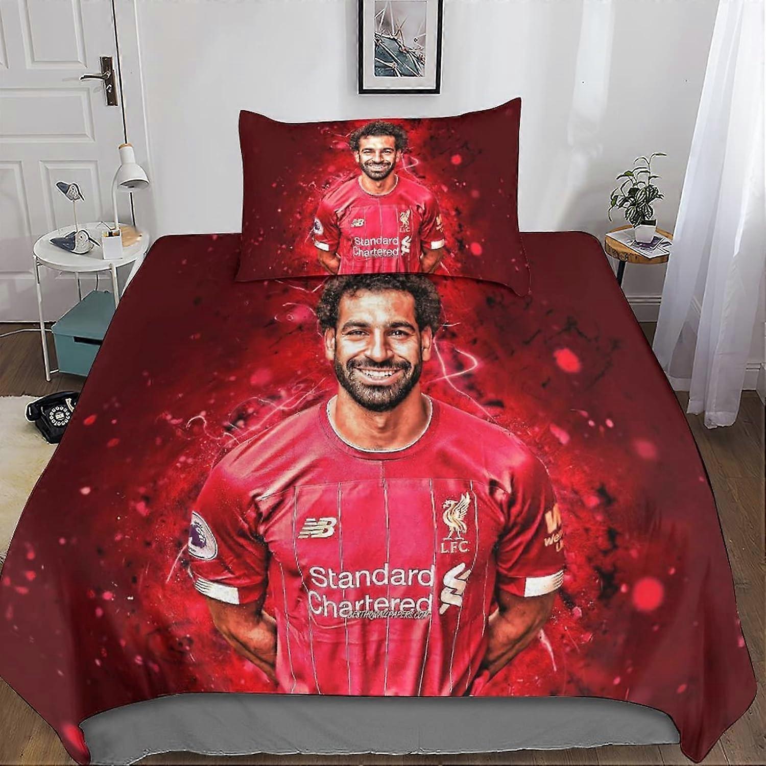 Kerota Salah Bedding Set Pieces, Microfiber Football Star Print Zipper Closure Duvet Cover and Pillowcase Single Single135x200cm