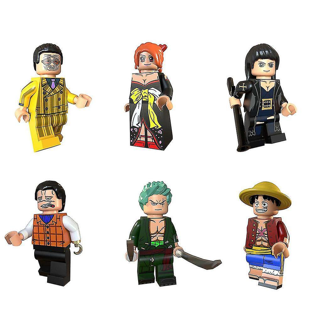 Yxuo 6pcs/set One Piece Anime Action Figures Toy Luffy Zoro Robin Nami Cartoon Building Blocks Toys Minifigures Kids Fans Gift