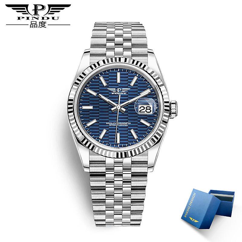 Dinoply Pindu Design Men Mechanical Watch Top Brand Luxury Automatic Watch Sport Stainless Steel Waterproof Watch Men Relogio Masculino Blue