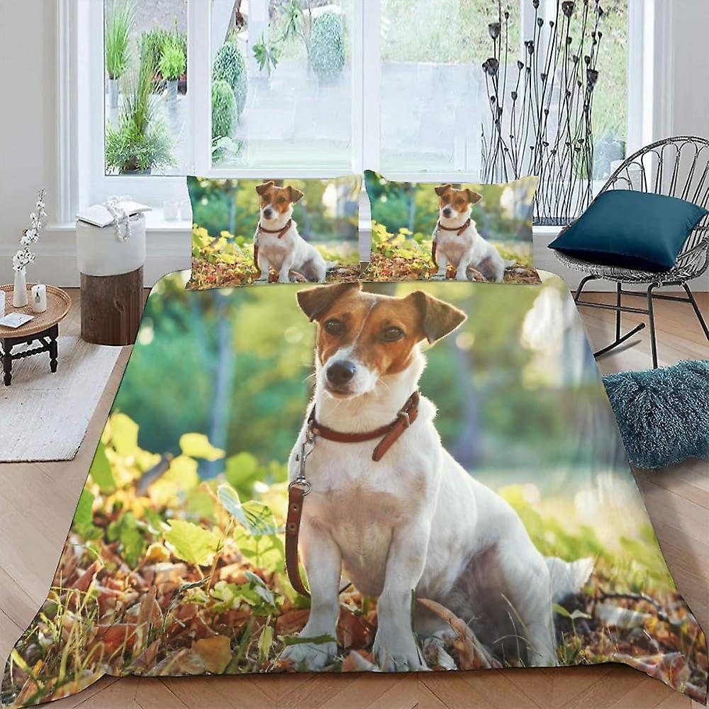 Kerota Bedding Set for Adult cm Terrier Jack Russell Duvet Cover Cute Dogs Animal Bedding Set Microfiber Bedding Set + 2 Pillowcases Double200x200cm