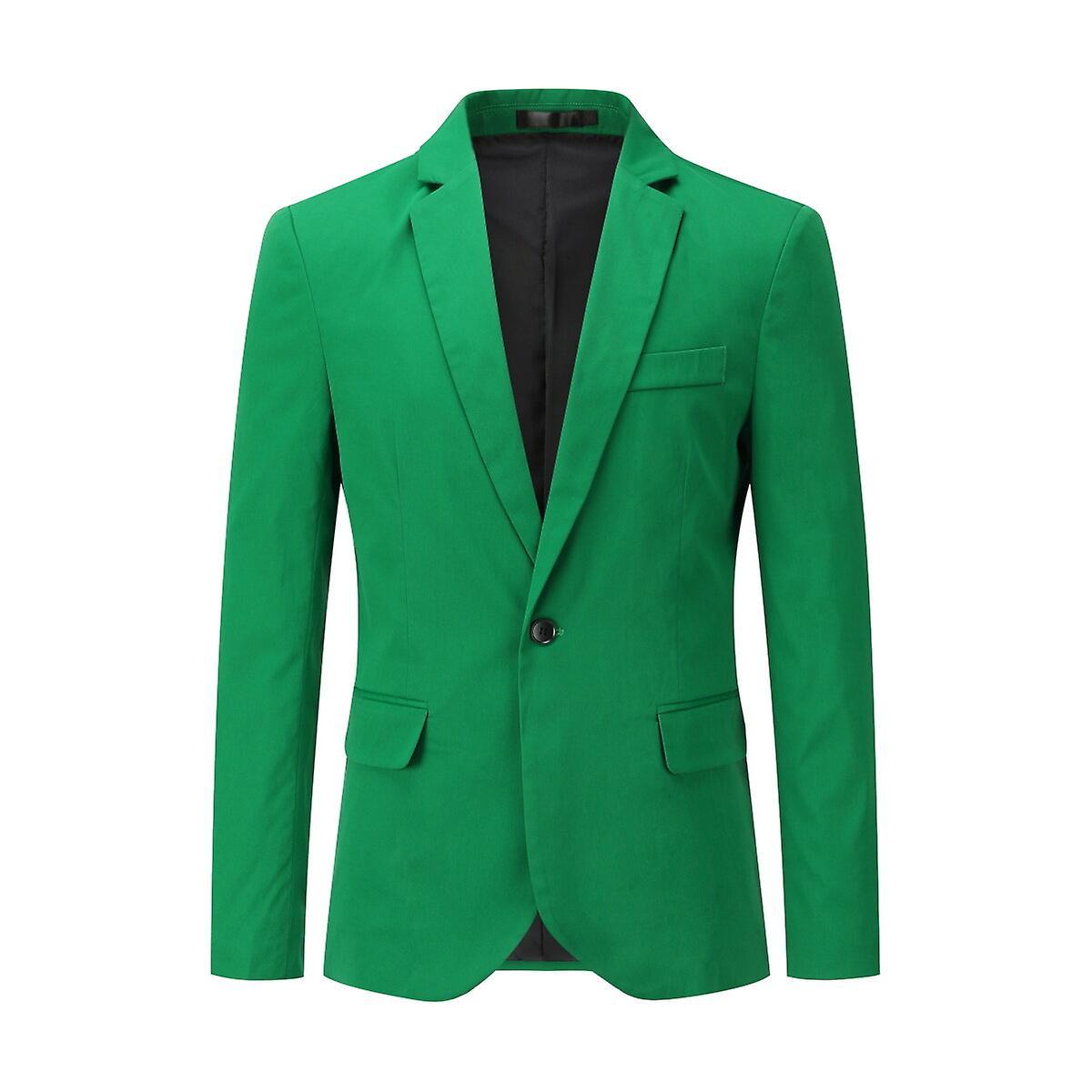 Allthemen Mens Solid Color Slim Fit Business Casual Blazer Green XL