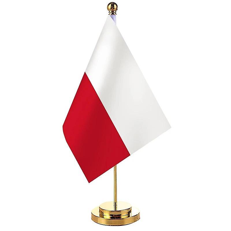 Scitoo 14x21cm Mini Flag Of Poland Banner Meeting Boardroom Table Desk Stand Stainless Steel Pole The Polish Flag National Design Poland Gold Color