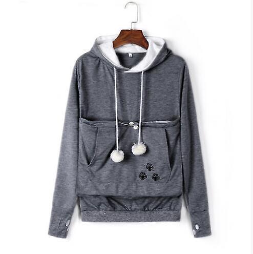 Slowmoose Sweatshirt, Cat Hoodie With Kangaroo Pocket Gray M