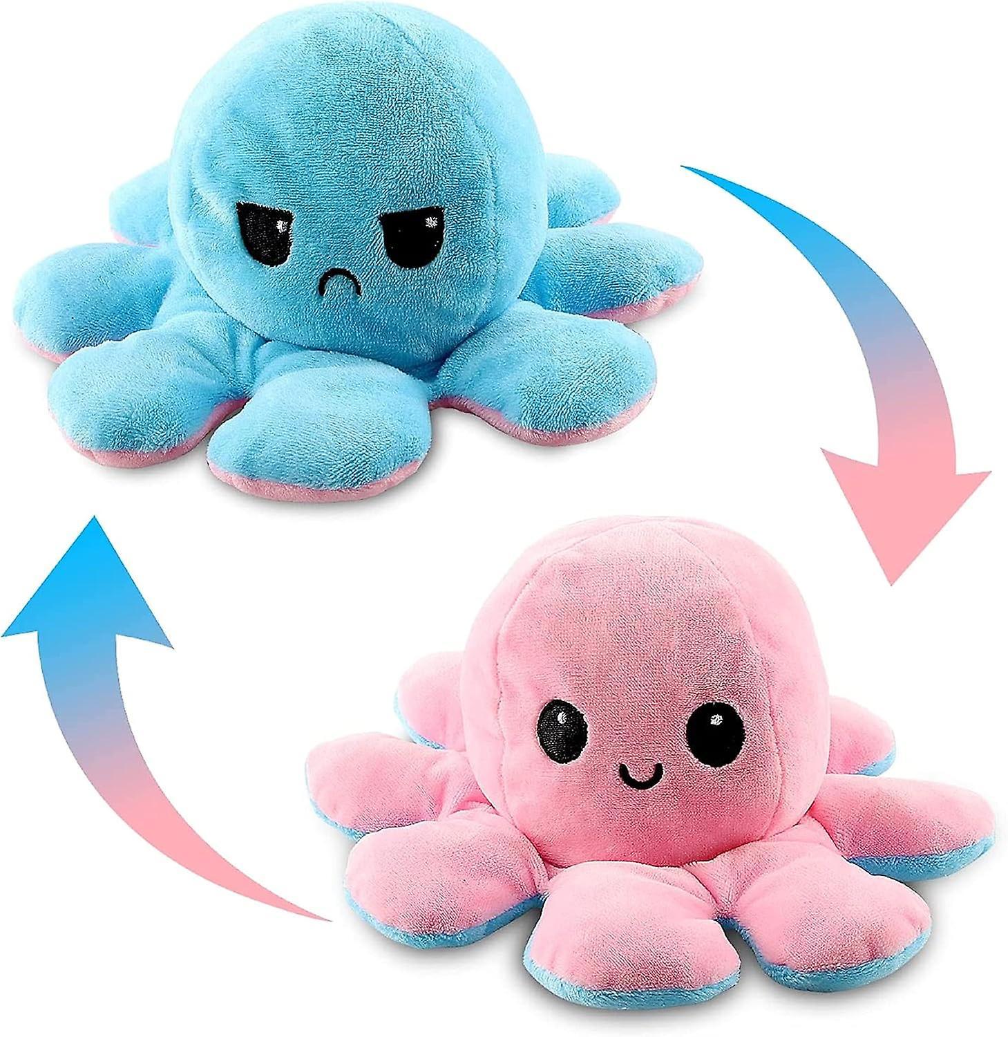 Piaoliang Reversible Plushie Plush Emotion Mood Octopus Toy Flip Moody Happy Sad Angry Inside Out (Pink-Blue)