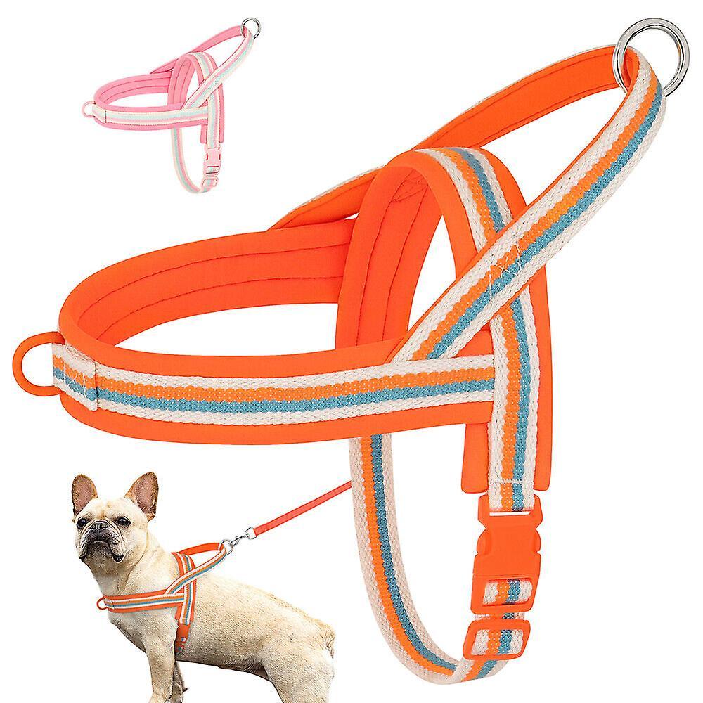 Didog No Pull Nylon Dog Harness Soft Padded Puppy Vest With Handle For French Bulldog Orange M:Chest 51-64cm