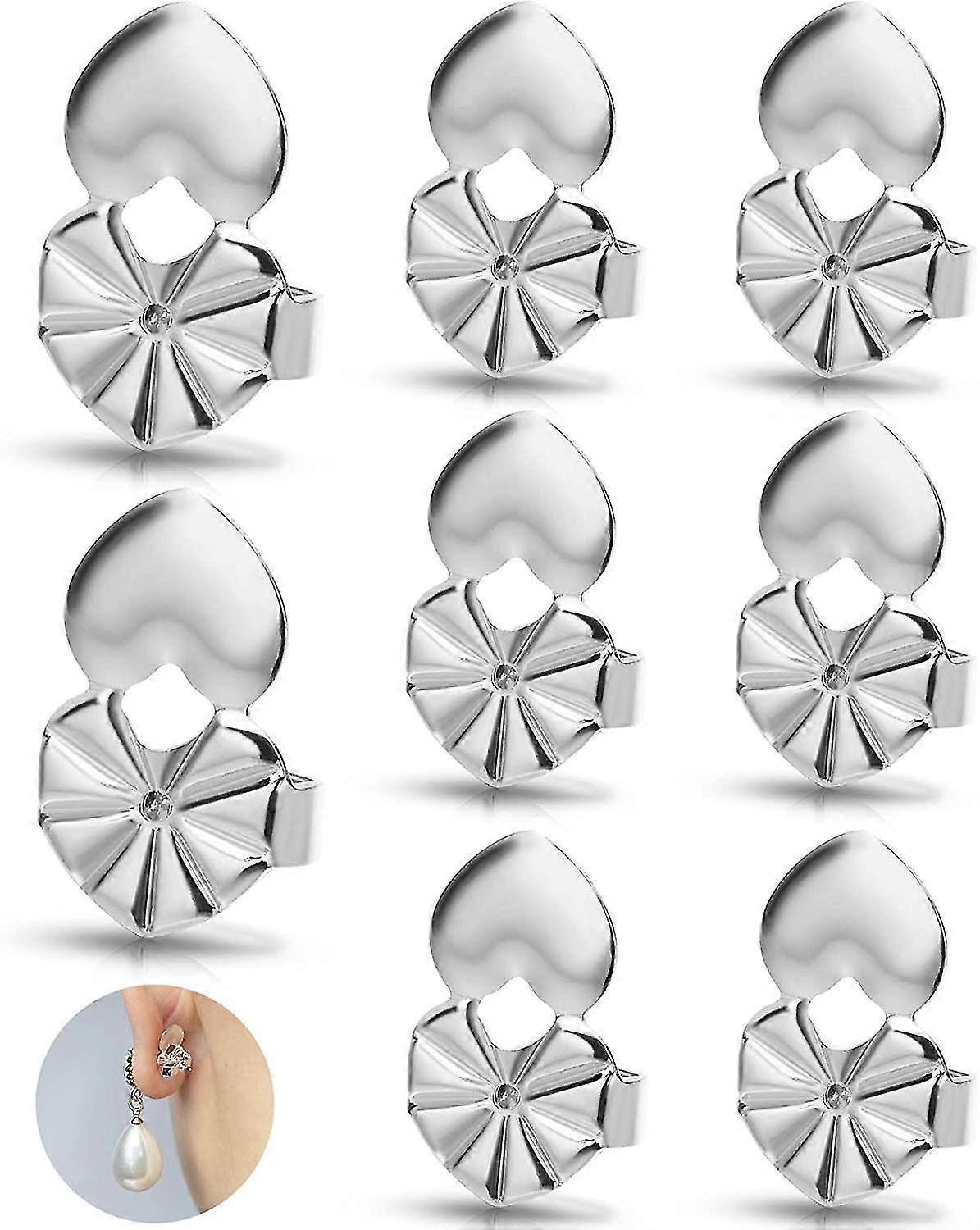 Frusde 4 Pairs Earring Lifters, Hypoallergenic Heart Earring Backs for Droopy Ears Adjustable for Heavy Earring Silver