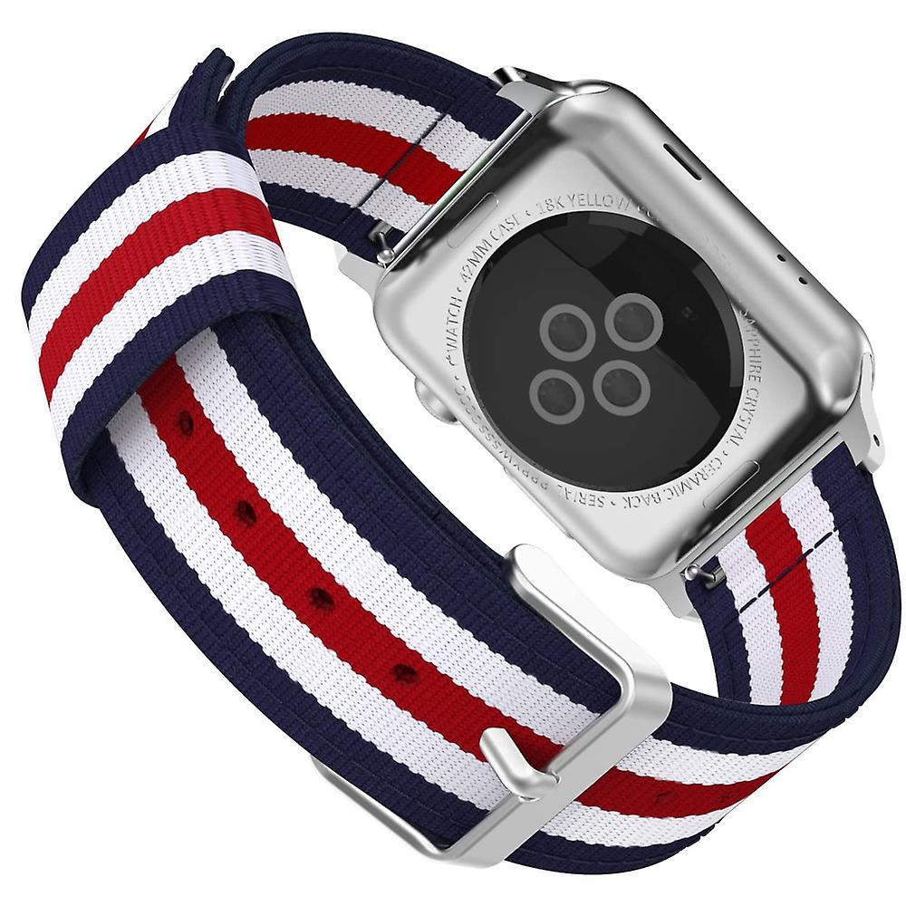 One Iwatch Band Compatible Apple Watch, Fine Woven Nylon Replacement Band Blue-White-Red-White-Blue 38-40mm