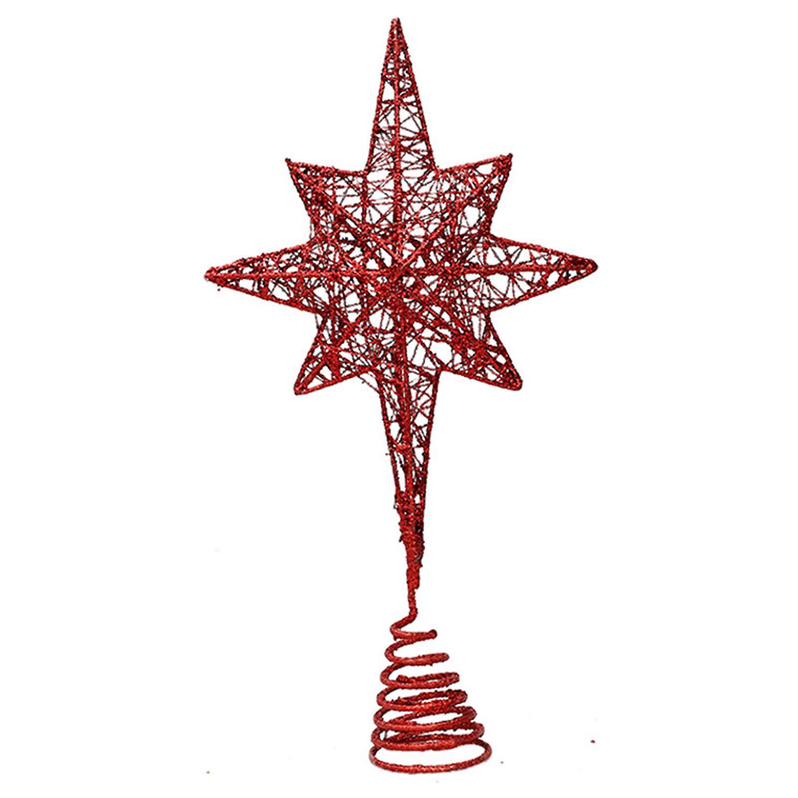 Reheyre Christmas Tree Top Star Bright Color Rustproof Hollow-out Design 3D Christmas Tree Top Ornament Red A