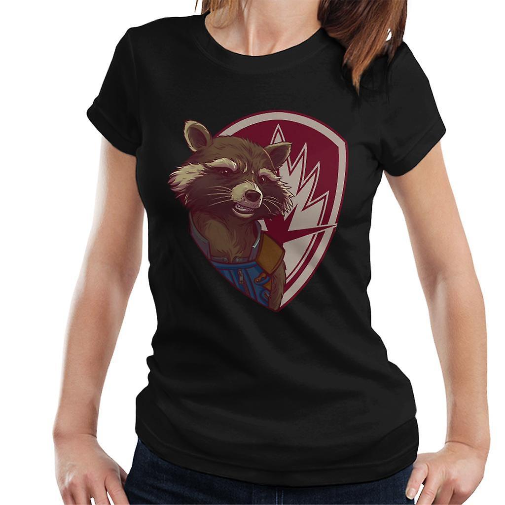 Marvel Guardians Of The Galaxy Vol 2 Rocket Raccoon Shield Women's T-Shirt Black XX-Large