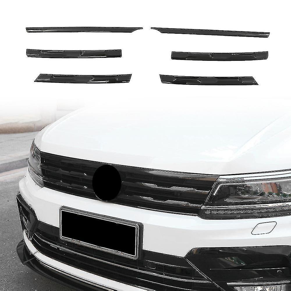 For Tiguan Mk2 2016-2021 Glossy Black Front Bumper Mesh Center Grille Grill Moulding Strips Cover T - ACGIV