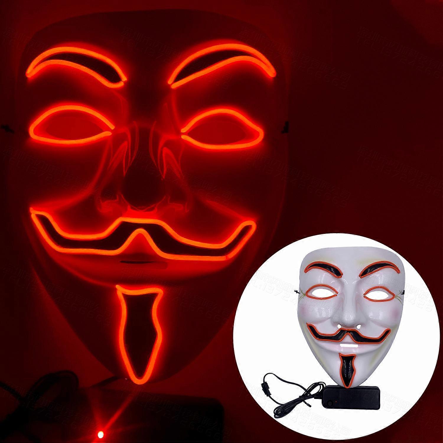 Aiducho Anonymous Hacker Face Mask - Light Up Halloween Glow Mask for Vendetta Festival Party Red