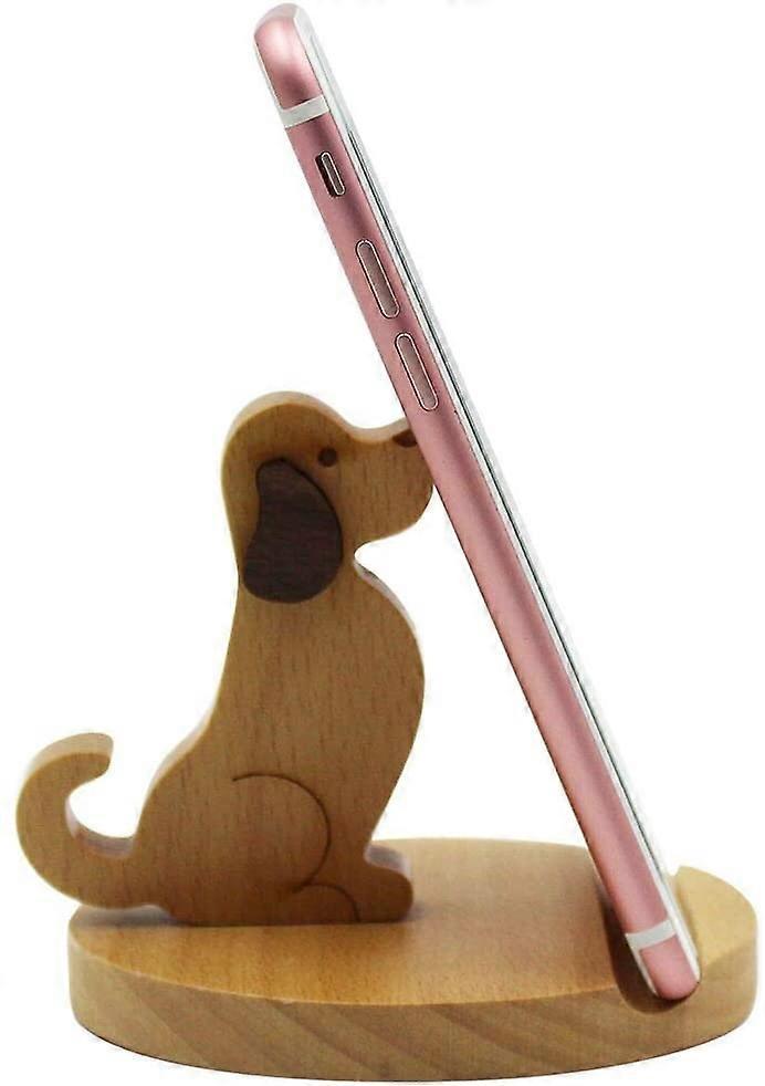 Linkrunning Cute Dog Cell Phone Holder Stand Wooden Desk Ornament