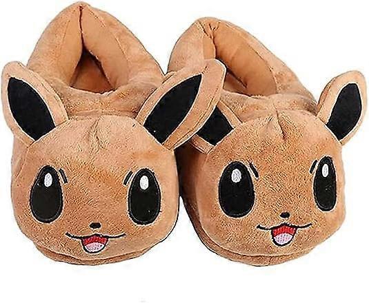 Xymcv Cartoon Brown Cute Eevee Plush Slippers Home Slippers Anime Cotton Slippers Winter Slippers