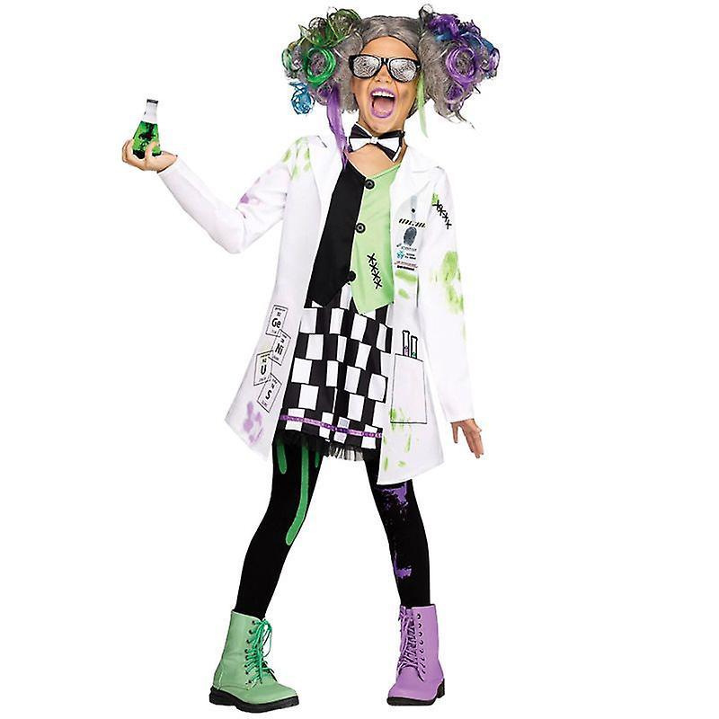 Baiyis Mad Scientist Cosplay Costume With Wig Halloween Disguise Carnival Costume For Boys And Girls Girl without wig L