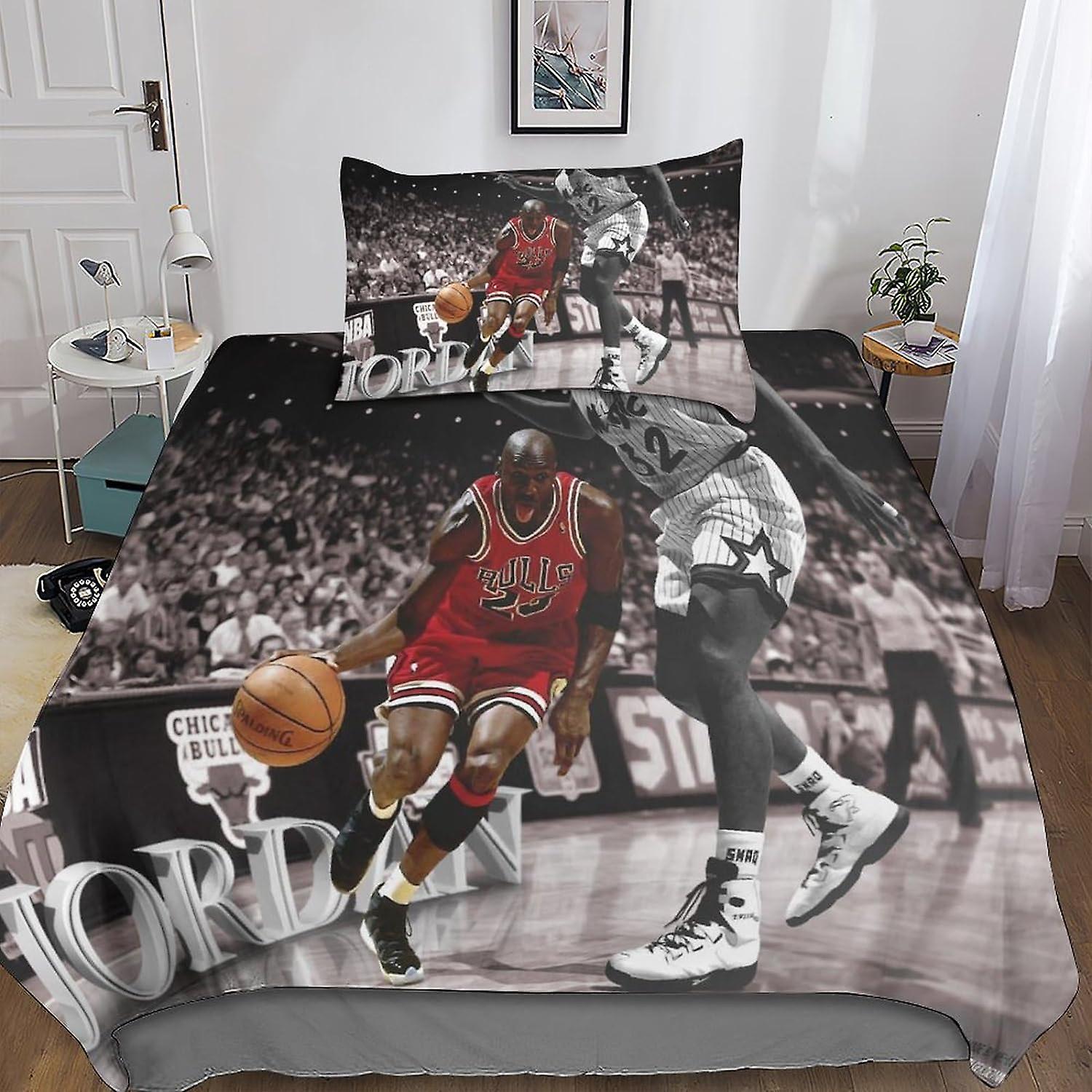 Kerota 2 Piece Michael Jordan Duvet Cover Set 3D Bedding Quilt Pillowcase, Zipper Closure Soft Microfiber, NBA Bedding Set for Adults and Kids Sing...