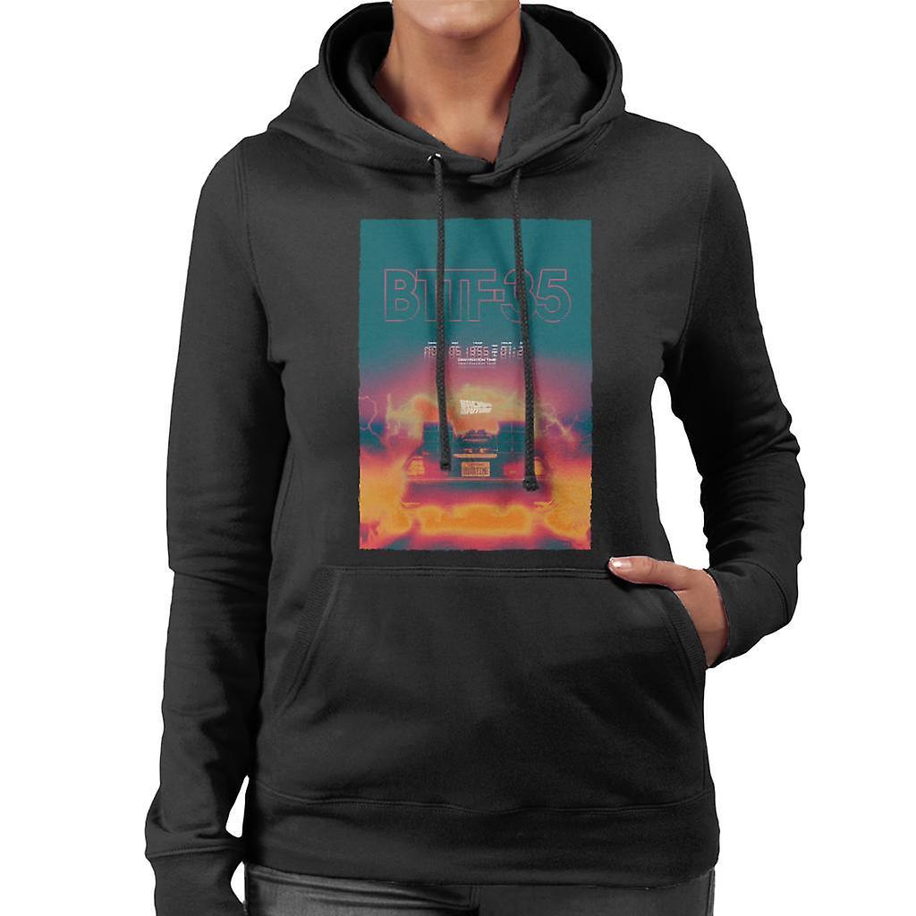 Back to the Future Delorean 35 Electric Flames Women's Hooded Sweatshirt Black X-Large