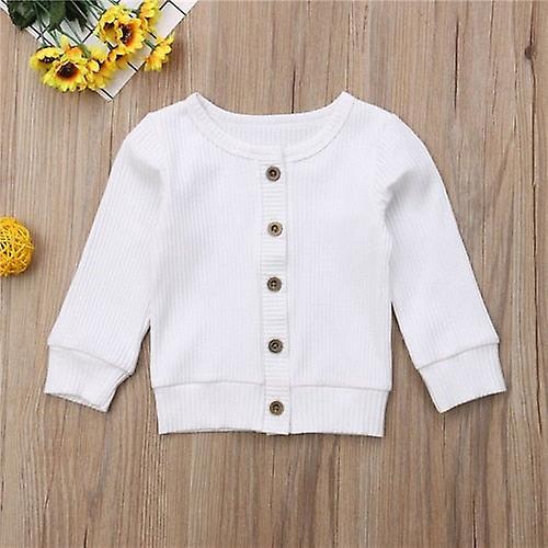 Slowmoose Long Sleeve Button Knitted Tops Sweater - Winter Jacket White 6M