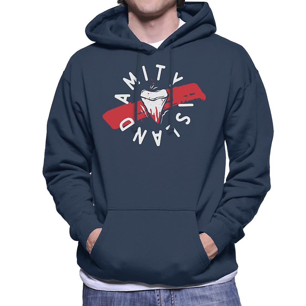 Jaws Tooth Amity Island Men's Hooded Sweatshirt Navy Blue X-Large