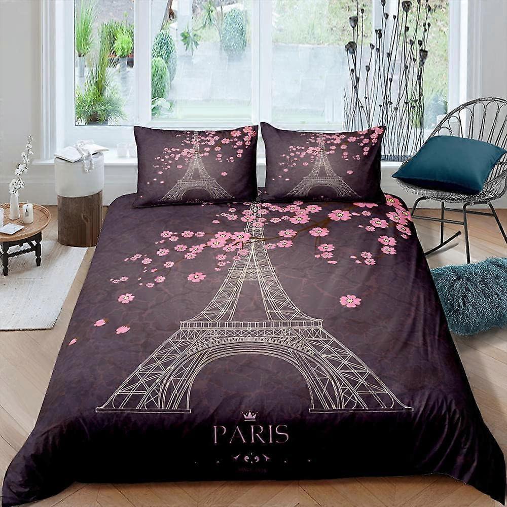 Kerota D Bedding Set with Eiffel Tower Duvet Cover and Pillowcase, Digital Print, Microfiber Bedding Set for Children 135*200 CM Single135x200cm