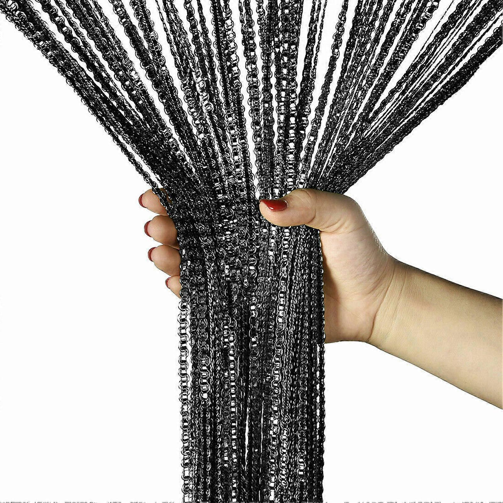 unbrand String Door Curtain Room Divider Tassel for Wall and Window Decoration Black