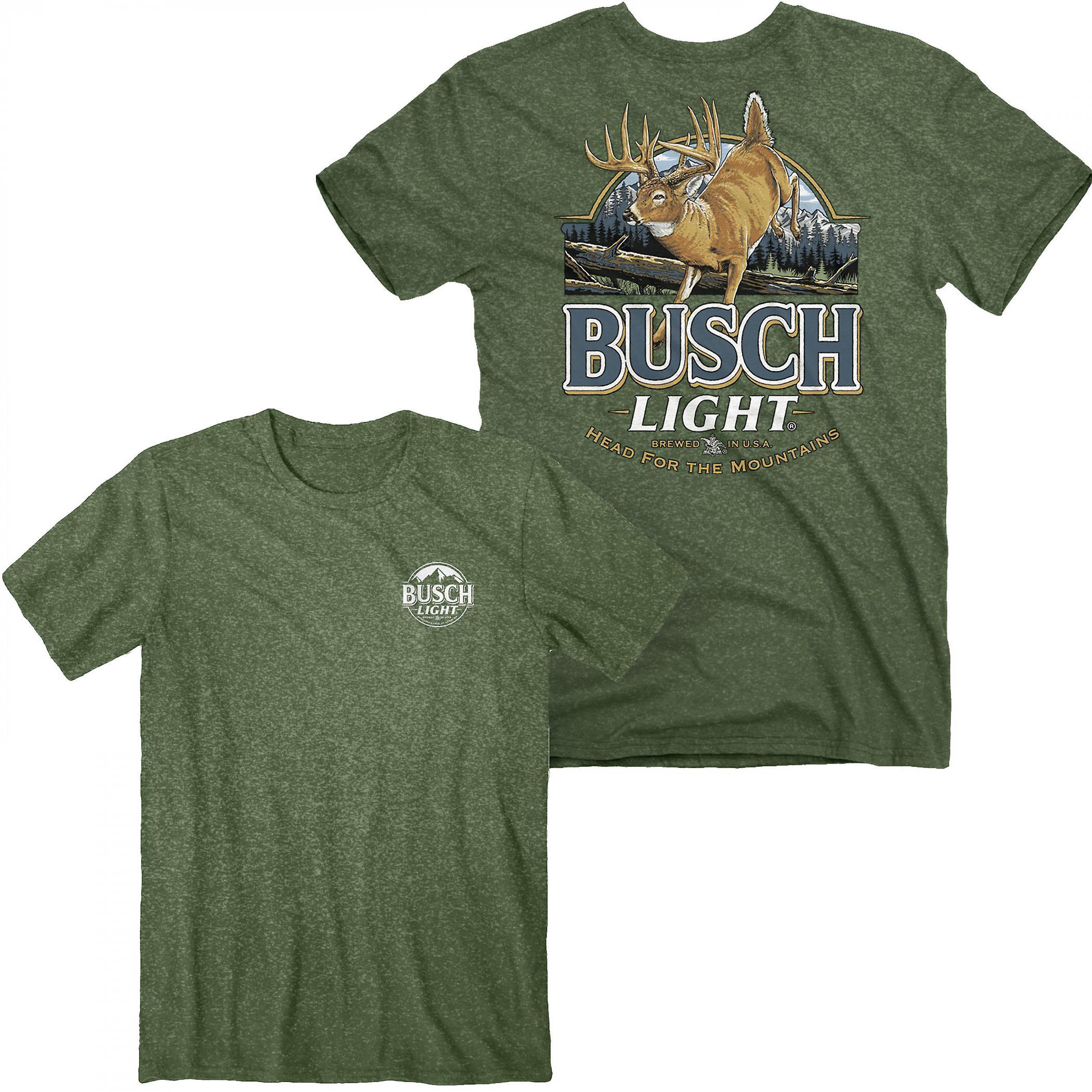 Beers Busch Light Deer Label Front and Back Print T-Shirt Green X-Large