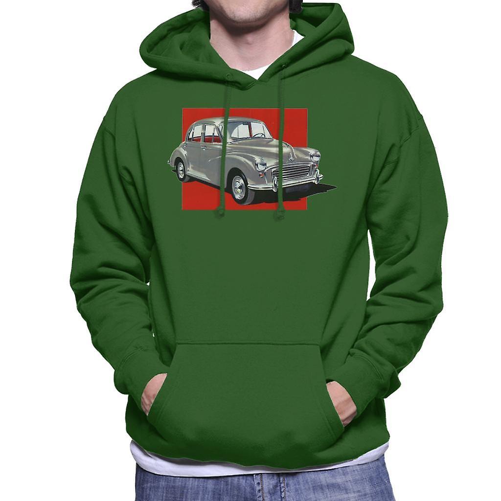 Morris Minor Red Background British Motor Heritage Men's Hooded Sweatshirt Bottle Green X-Large