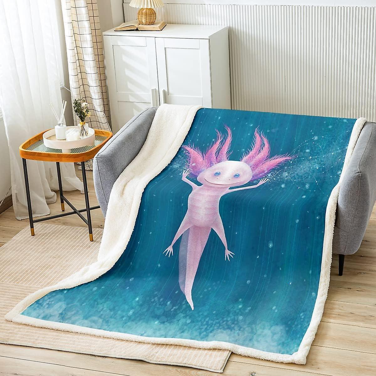 Kerota Cute Axolotl Sherpa Blanket Pink Cartoon Salamander Fleece Throw Blanket for Kids Boys Girls Ocean Sealife Plush Blanket Reptile Fuzzy Blank...