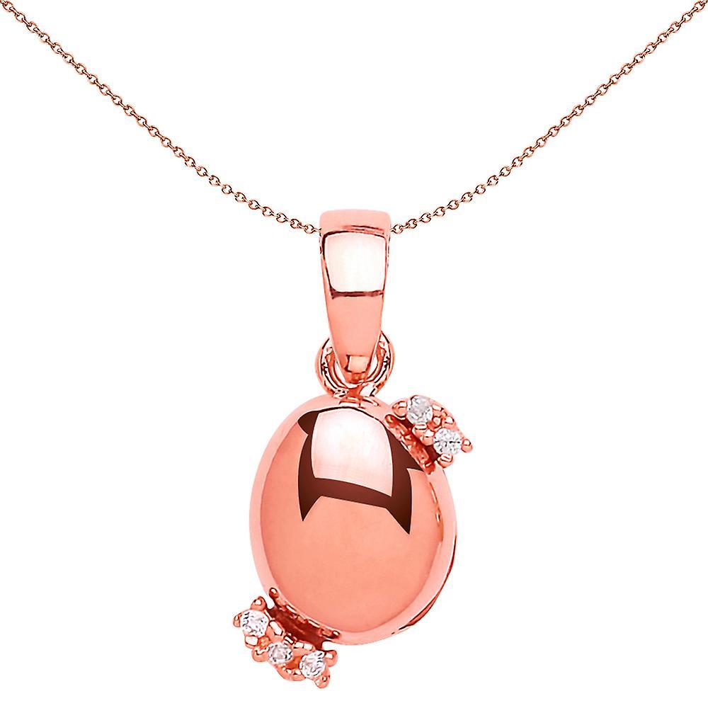 Rose Silver CZ Golden Egg Pendant Necklace 18 Inch - GVP420ROSE