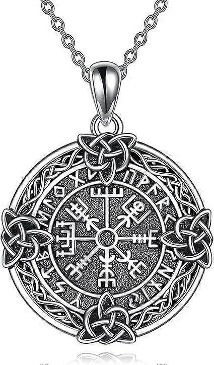 Heyone Viking Compass Necklace Sterling Silver Oxide Celtic Knot Runes Vegvisir Pendant Necklace Nordic Amulet Pagan Jewelry Gifts for Men Women