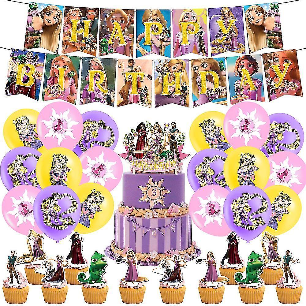 Sszfv Tangled Rapunzel Princess Theme Birthday Party Decoration Supplies Banner Balloons Cake Cupcake Toppers Set